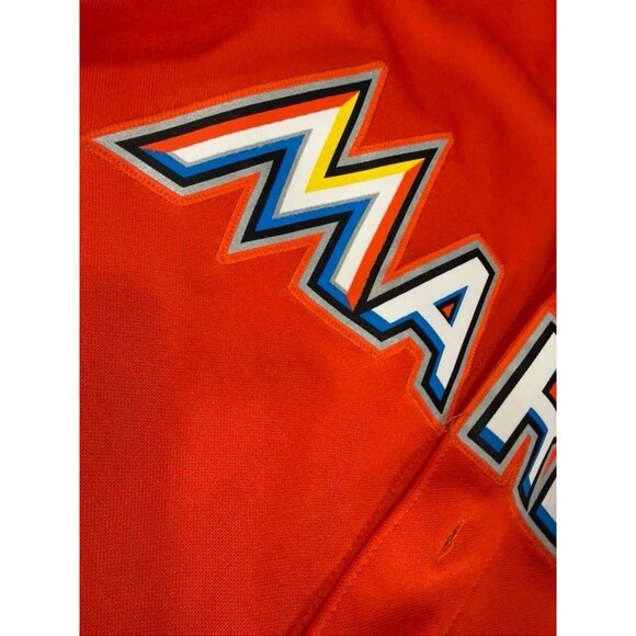 Miami Marlins Jersey Mens Medium Orange MLB Baseball Giancarlo Stanton Majestic - Picture 6 of 15